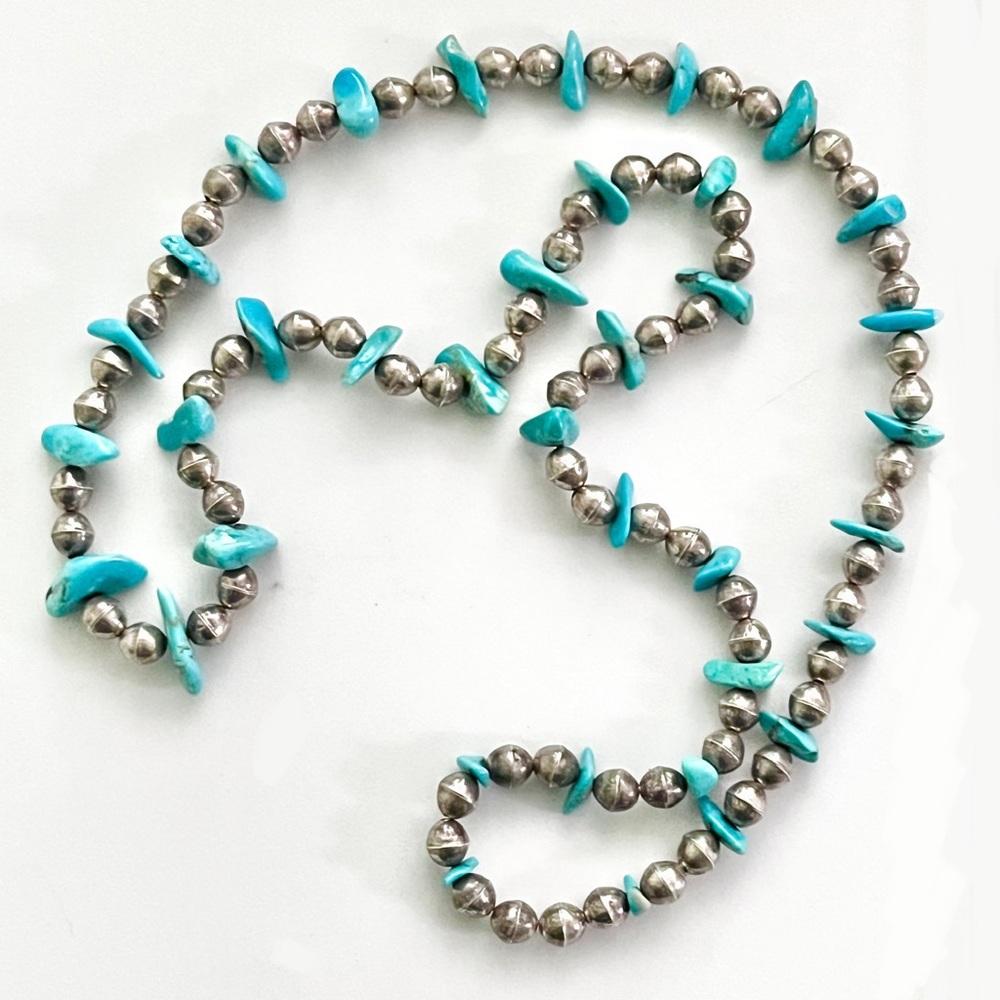 Navajo, Vintage Sleeping Beauty Turquoise Sterling Silver Navajo Pearls Necklace
